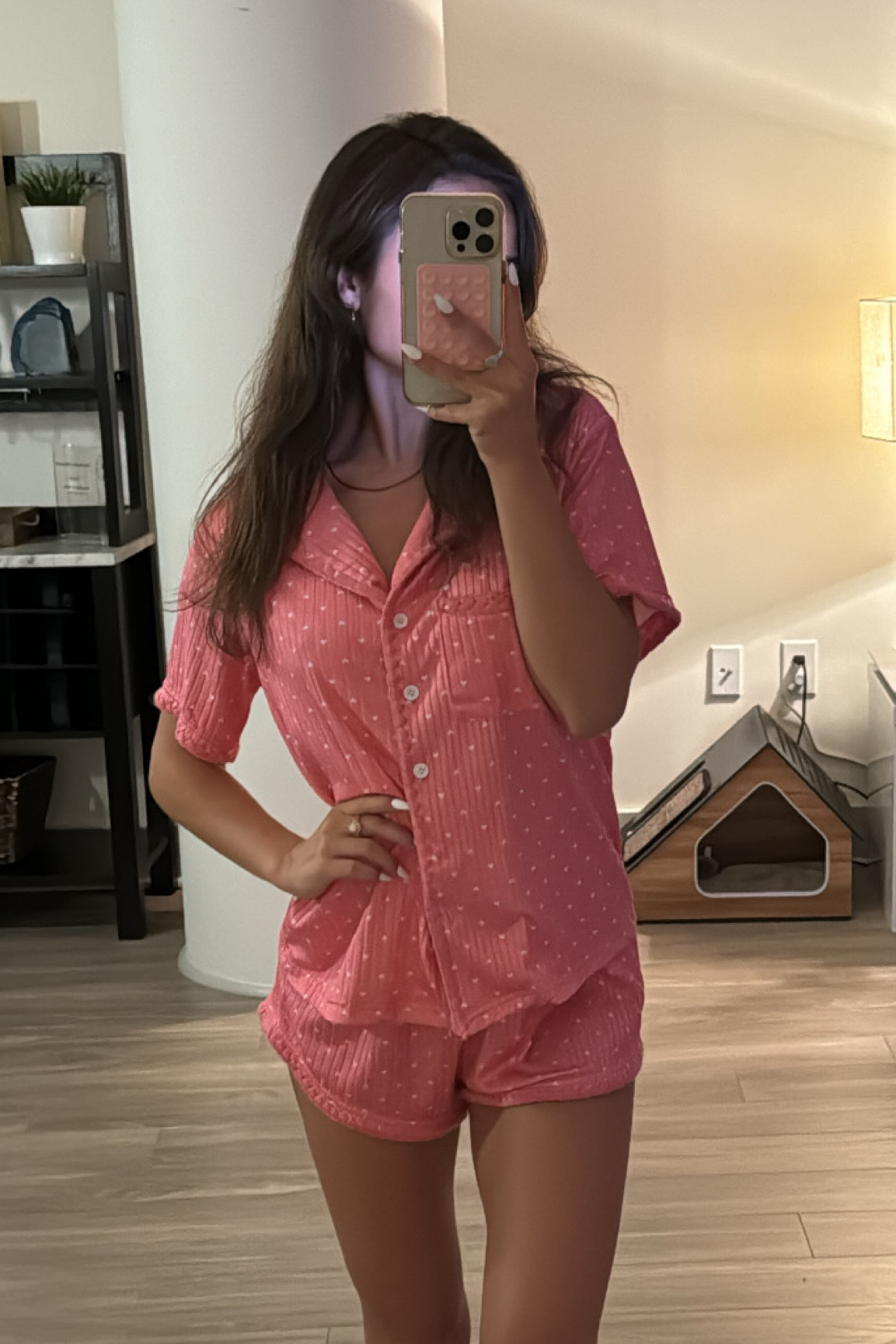 Pink pj set with little white hearts! Perfect for girls nights or valentines day! 

#LTKhome #LTKSeasonal #LTKfindsunder50