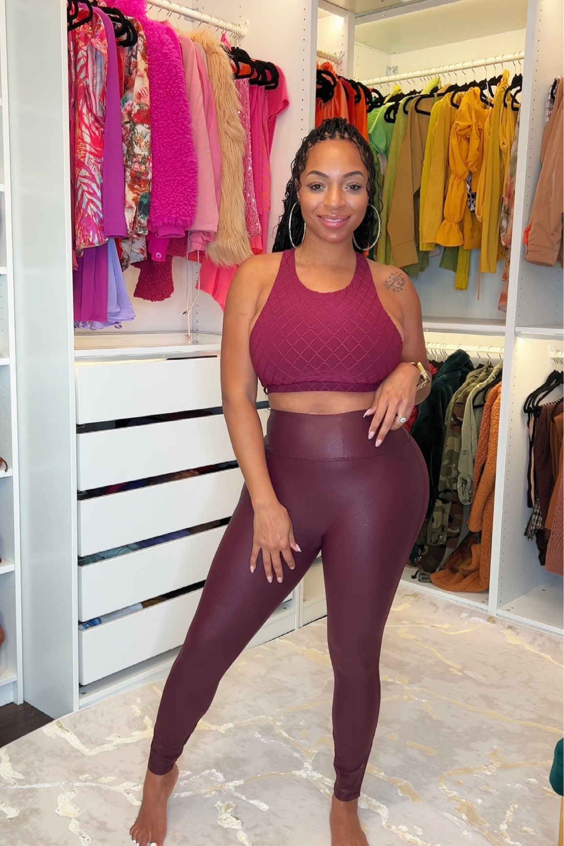 Who doesn’t love a good pair of fashionable faux leather leggings that can also be worn to the gym or during your work out?! One thing I hate is thin sheer leggings that show all your good🥴…These are squat proof and have a little pocket for your keys! These are a 10/10 for me! @santinywomen 

#LTKstyletip #LTKfitness #LTKVideo