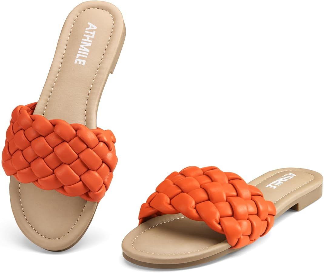 ATHMILE Braided Womens Sandals Round Open Toe Fashion Slide Sandals Women Dressy Summer Flat Beac... | Amazon (US)