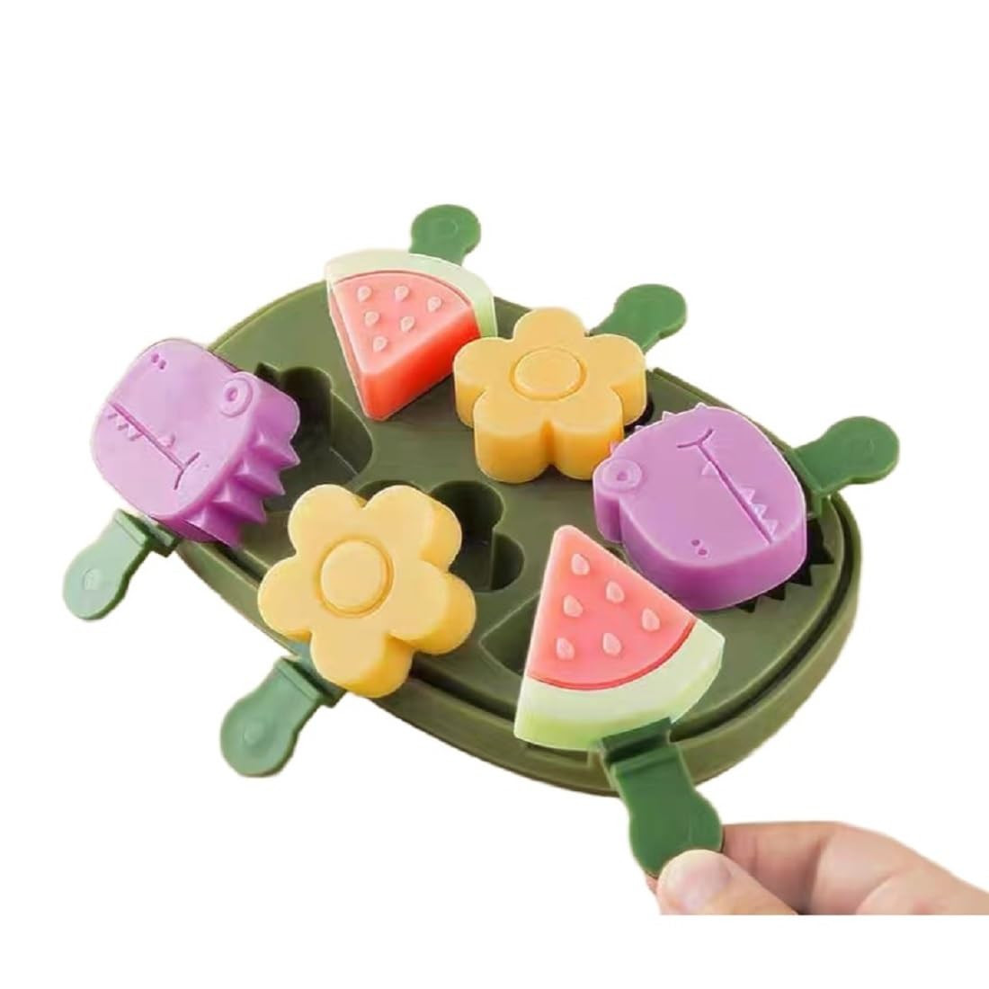 Crocodile Silicone Popsicle Molds - Mini Cute Cartoon Animal Flower Bunny Shapes - Round Ice Cube Tray - Easy Release with Protective Cover - BPA Free (6 Popsicles), middle, Green | Amazon (US)
