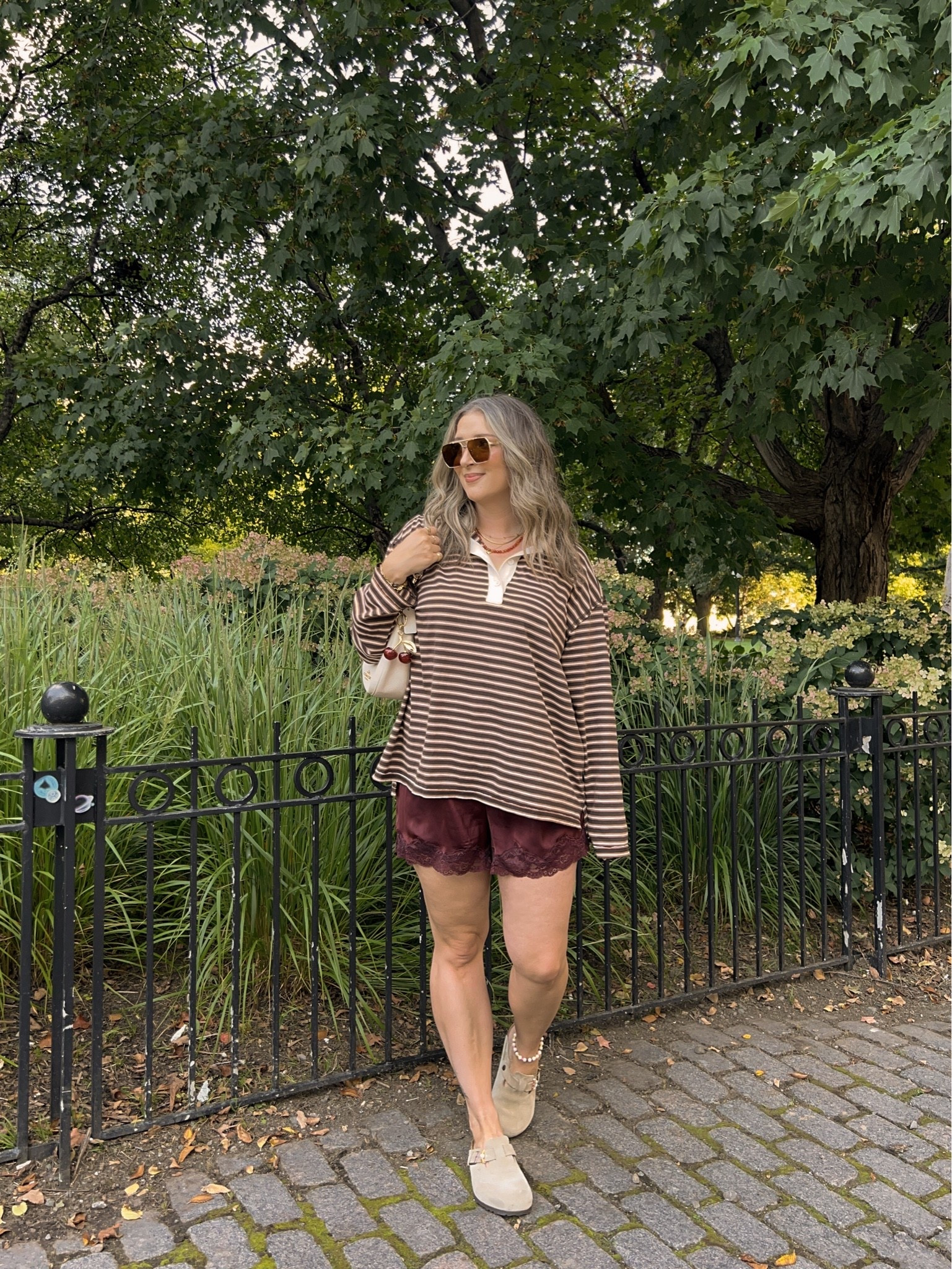 Early fall outfit! Wearing L in the striped polo top and M in the lace shorts. I’m a 9.5-10 shoe and wear a 40 in the Birkenstock clogs

#LTKfall #LTKsale #LTKmidsize