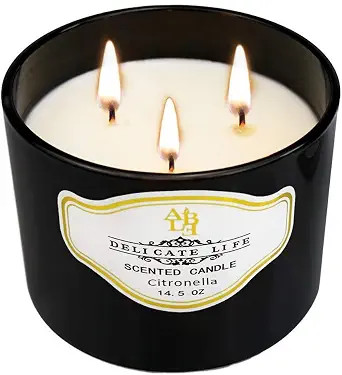 YCYH Citronella Candles Outdoor Indoor Large Pure Soy Wax 3-Wick Scent Candle 80 Hour Burn 14.5 O... | Amazon (US)