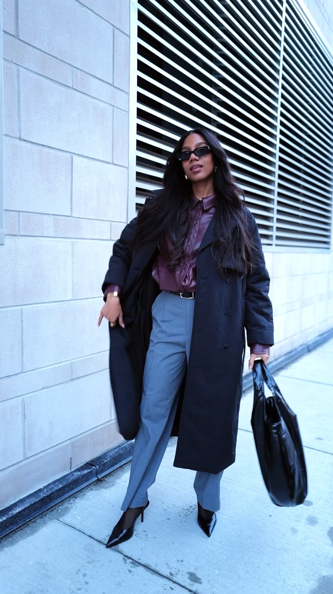 Coat-size small
Pants- size small


Faux leather shirt | faux leather shacket | workwear | work outfit | pointed toe sling back heels | fishnet socks | square buckle belt | padded vegan leather toste bag | oak + fort trench coat | puffer trench coat| Uniqlo pleated wide pants | oval button earrings | Pandora bangle 

#LTKWatchNow #LTKSeasonal #LTKWorkwear