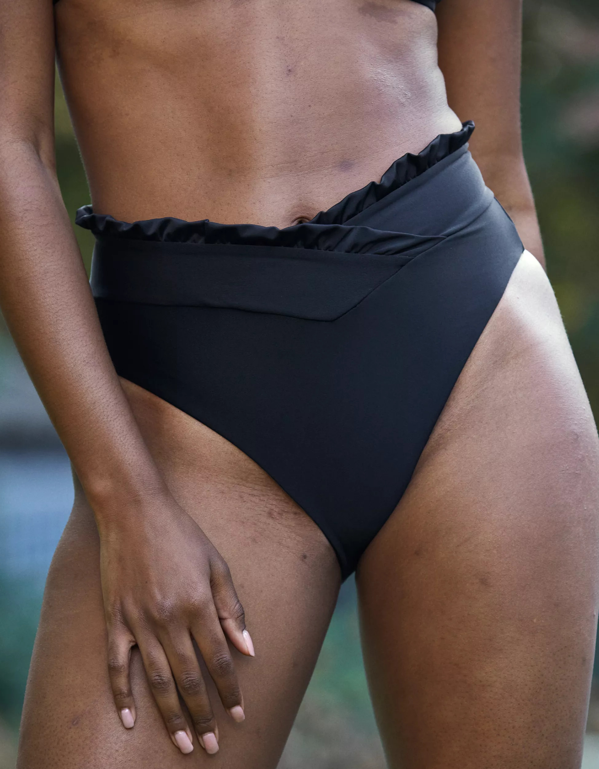 Aerie Ruffle Crossover High Cut Cheeky Bikini Bottom | American Eagle Outfitters (US & CA)