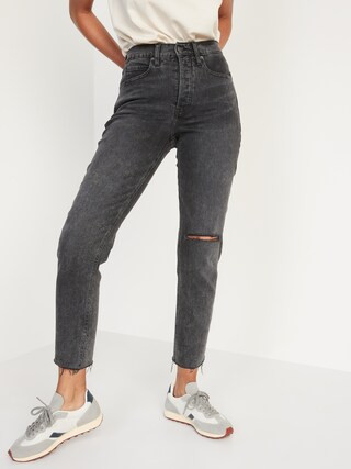 Curvy Extra High-Waisted Button-Fly Sky-Hi Straight Cut-Off Jeans for Women | Old Navy (US)
