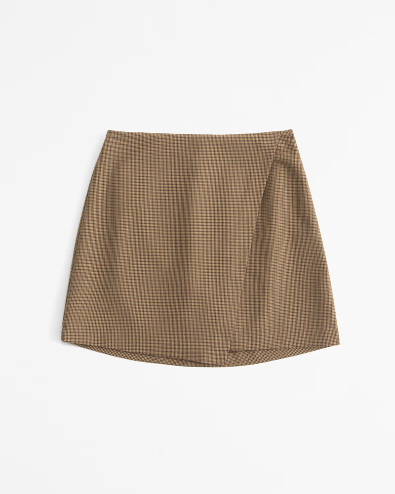 Abercrombie & Fitch Women's High Rise Tailored Wrap Mini Skort in Brown Plaid - Size XXS | Abercrombie & Fitch (US)