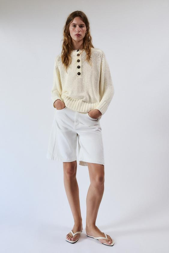 Zara - Buttoned Knit Jumper - Oyster-White - S - Woman | Zara AU