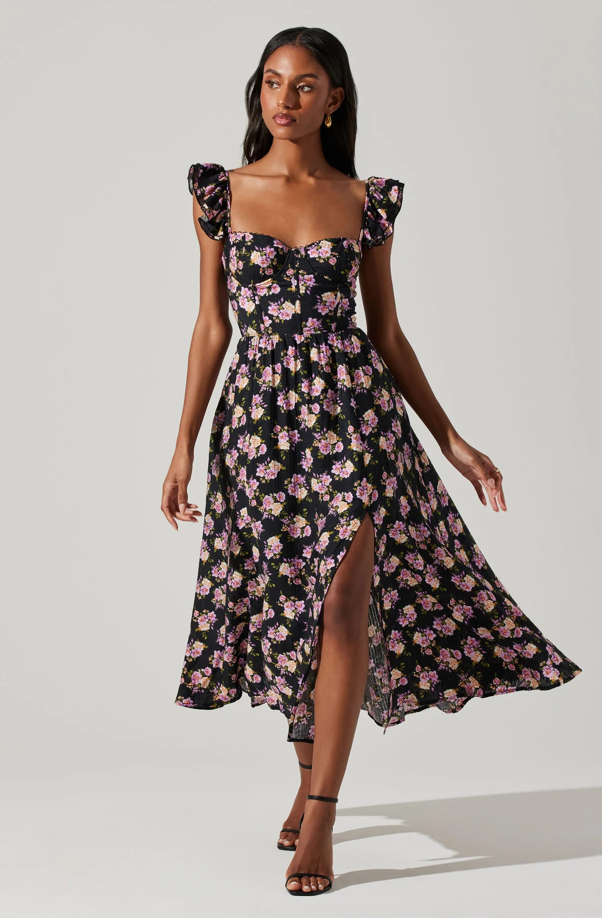 Wedelia Floral Bustier Ruffle Midi Dress | ASTR The Label (US)