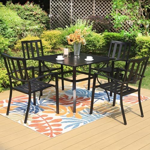 PHI VILLA 5 Piece Metal Patio Dining Set 37" Square Patio Bistro Table and Garden Backyard Chairs... | Amazon (US)