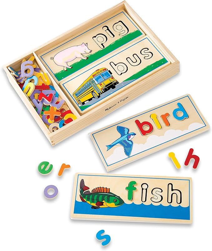 Melissa & Doug See & Spell Wooden Educational Toy With 8 Double-Sided Spelling Boards and 64 Lett... | Amazon (US)