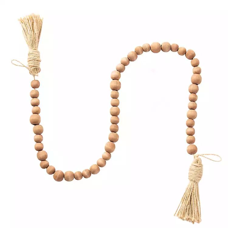 Natural Wood Beaded Garland with Large Tassels | Kirkland's Home