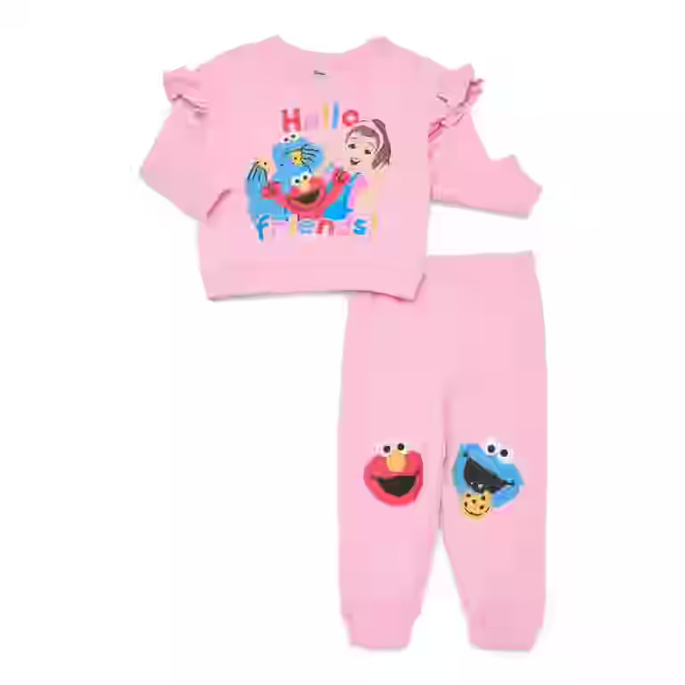 Ms. Rachel and Sesame Street Baby Girls Fleece Crewneck Top and Pants Set, Sizes 0M-24M | Walmart (US)