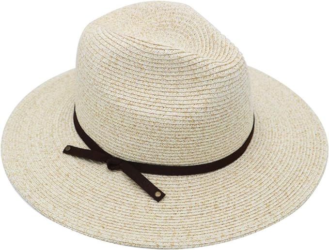 JENDI Womens Wide Brim Straw Panama Sun Hat Foldable/Packable Beach Fedora Sun Hat for Summer UV ... | Amazon (US)