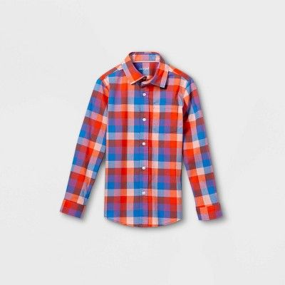 Boys' Woven Long Sleeve Button-Down Shirt - Cat & Jack™ Red/Blue | Target