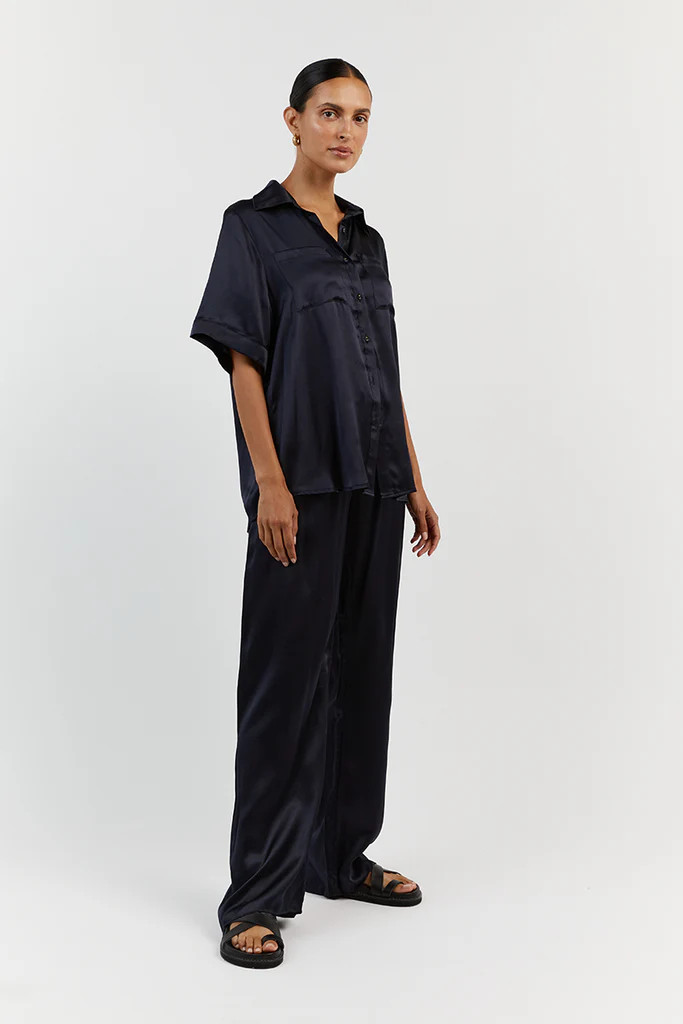 EVANS NAVY SILK VACATION SHIRT | DISSH