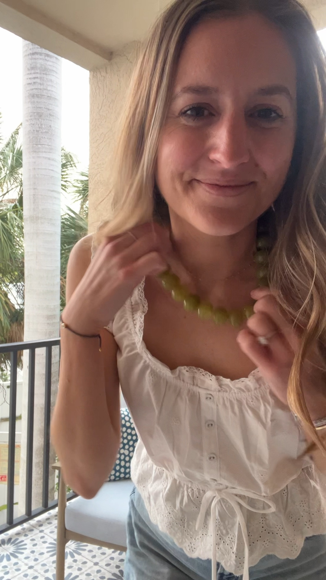 Classic summer outfit- white tank, perfect denim shorts and a fun statement necklace 