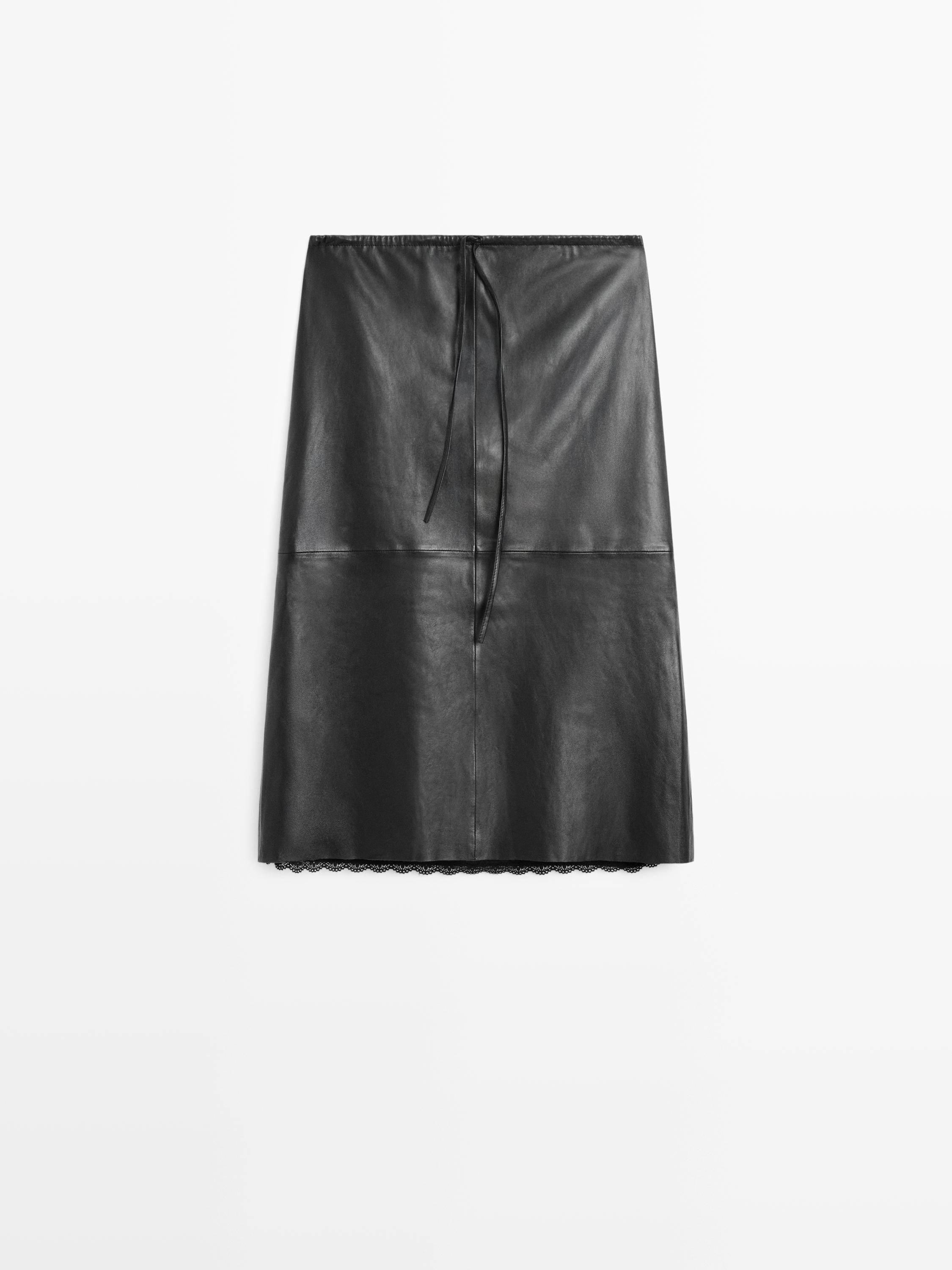 Nappa leather midi skirt | Massimo Dutti UK