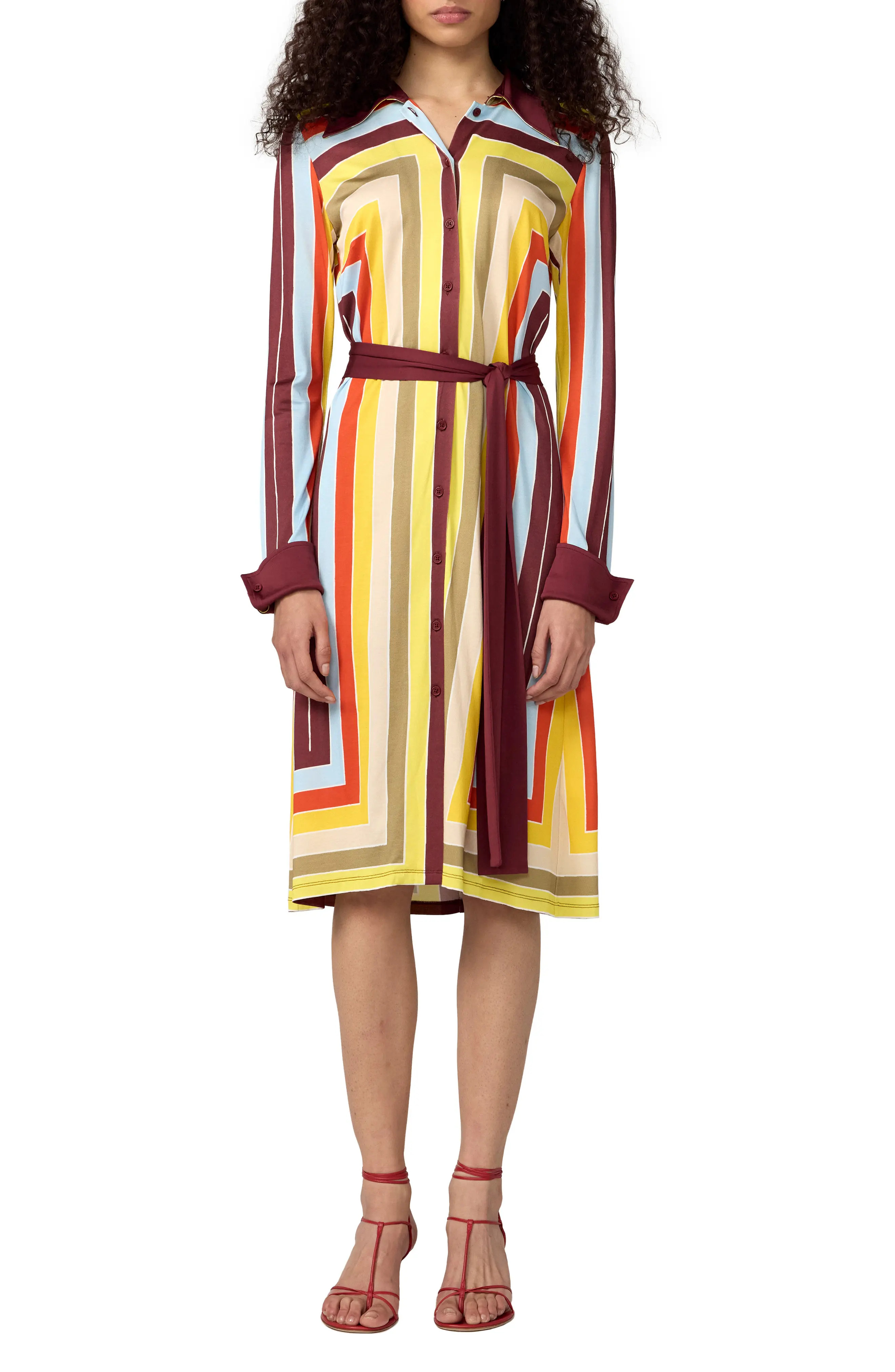 Diane von Furstenberg The Diane Stripe Long Sleeve Jersey Shirtdress (Women) | Nordstrom | Nordstrom