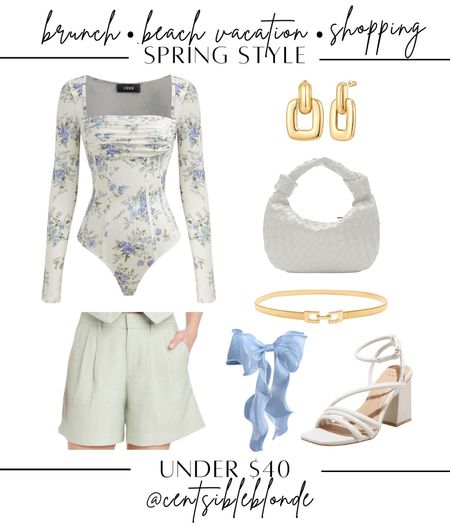 spring outfit
Beach vacation outfit
vacation outfit
Brunch outfit 
heeled sandals
Floral bodysuit 
High waisted shorts
Top handle bag
blue hairbow
Strappy heels
Gold earrings
Gold belt 
Dressy outfit



#LTKItBag #LTKFindsUnder50 #LTKShoeCrush