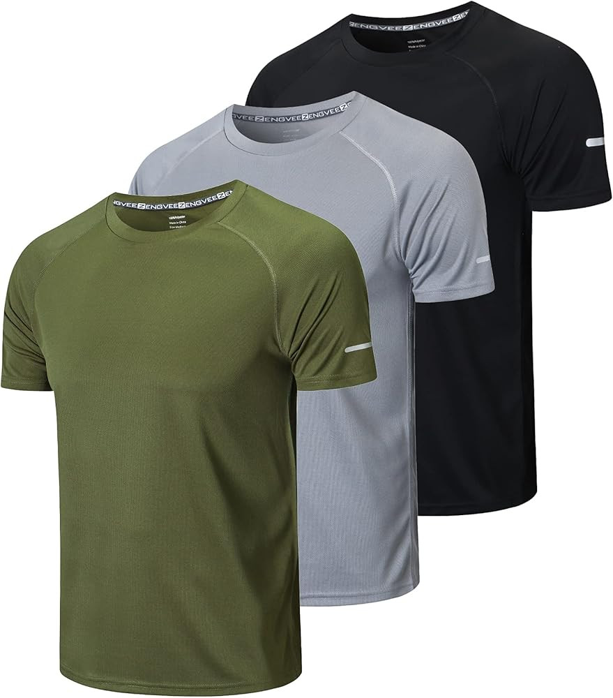 frueo Men's 3 Pack Workout Shirts Quick Dry Moisture Wicking Short Sleeve Mesh Athletic T-Shirts | Amazon (US)