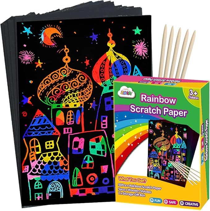 ZMLM Scratch Paper Art Set, Rainbow Magic Scratch Paper for Kids Black Scratch it Off Art Crafts ... | Amazon (US)