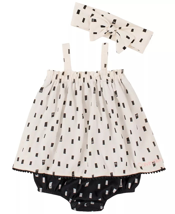 Baby Girls Logo Sunsuit and Headband, 2 Piece Set | Macys (US)