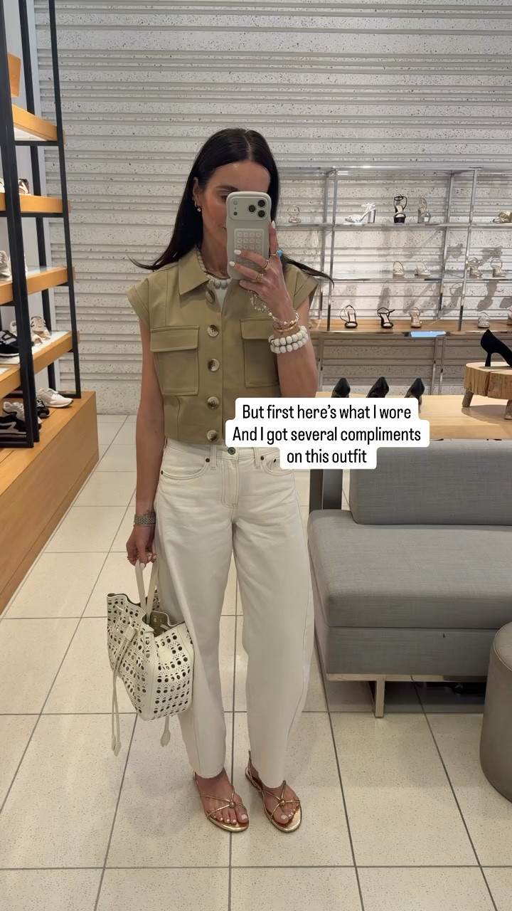 Elevated casual outfit for spring, white jeans outfit ideas, evereve vest, annabrstyle

#LTKOver40