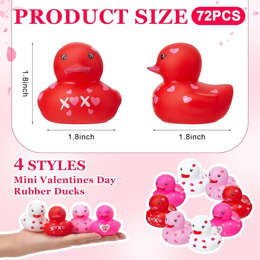 24 Pcs 2 Inch Valentine's Day Rubber Duck Love Heart Ducks Squeaky Duckies Holiday Ducks Novelty Pink Red Ducks Bath Toys for Party Favors Classroom Bag Fillers | Amazon (US)
