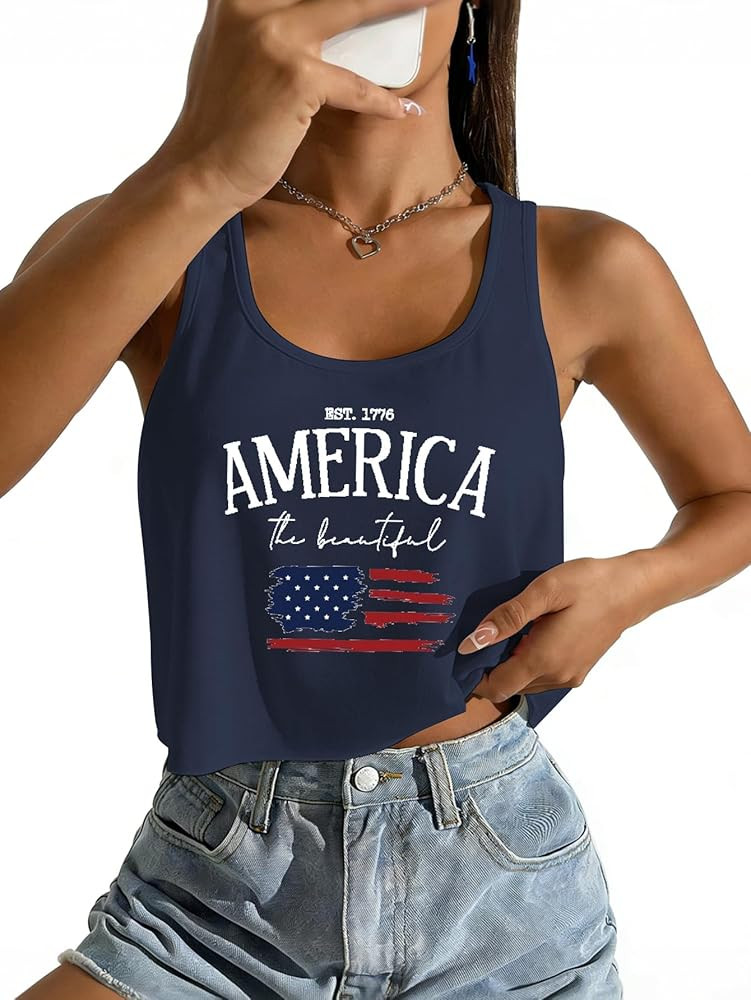 Women's Sexy American Flag Crop Tank 4th of July Patriotic Sleeveless Tee Tops (White,S) at Amazo... | Amazon (US)