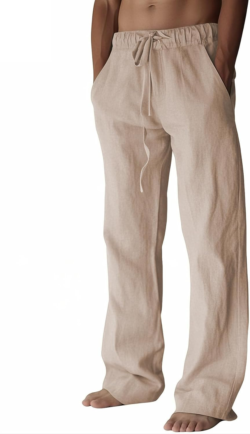 PIDOGYM Mens Cotton Linen Pants Beach Casual Pajama Pants with Pockets | Amazon (US)