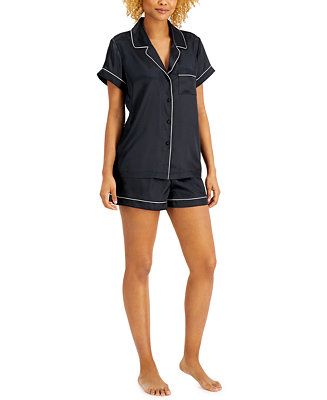 Satin Notch-Collar Shorts Pajamas Set | Macys (US)
