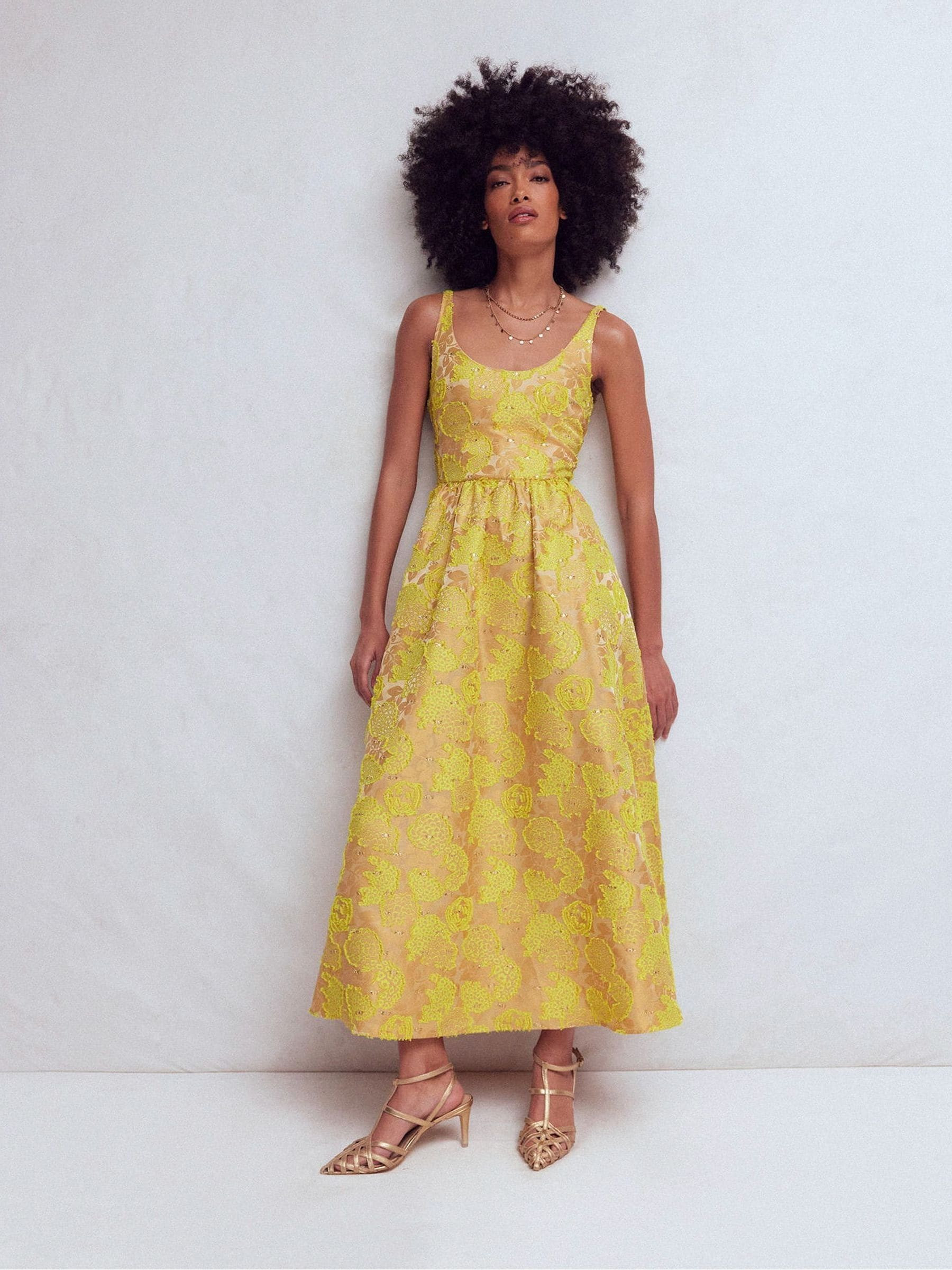 Boden Boden Yellow Scoop Neck Jacquard Dress | Next US