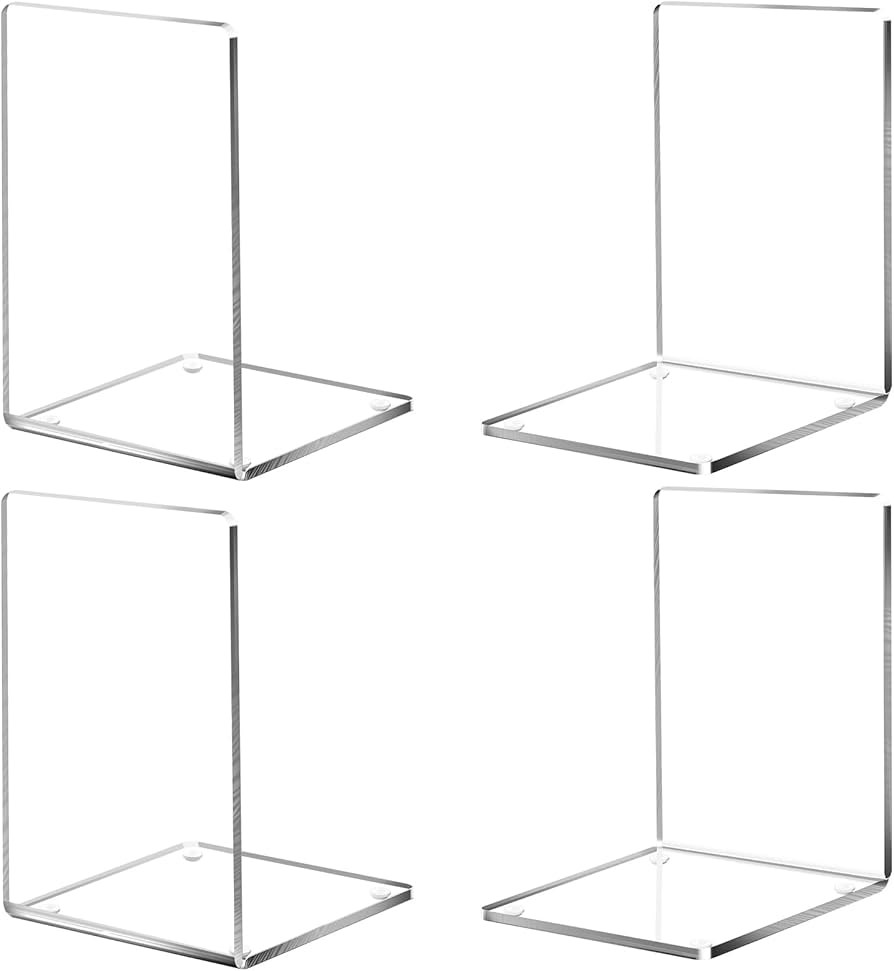 HappyHapi Book Ends Acrylic Bookends for Shelves, Clear Book Holder Stand, Non-Skid Decorative Booke | Amazon (US)