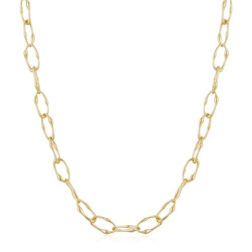 HolidayQbee Gold Necklace For Women Chain Necklace Gold Plated Thick Toggle Necklace Link Chain Choker Necklace Fashion Chunky Gold Necklace For Women | Amazon (US)