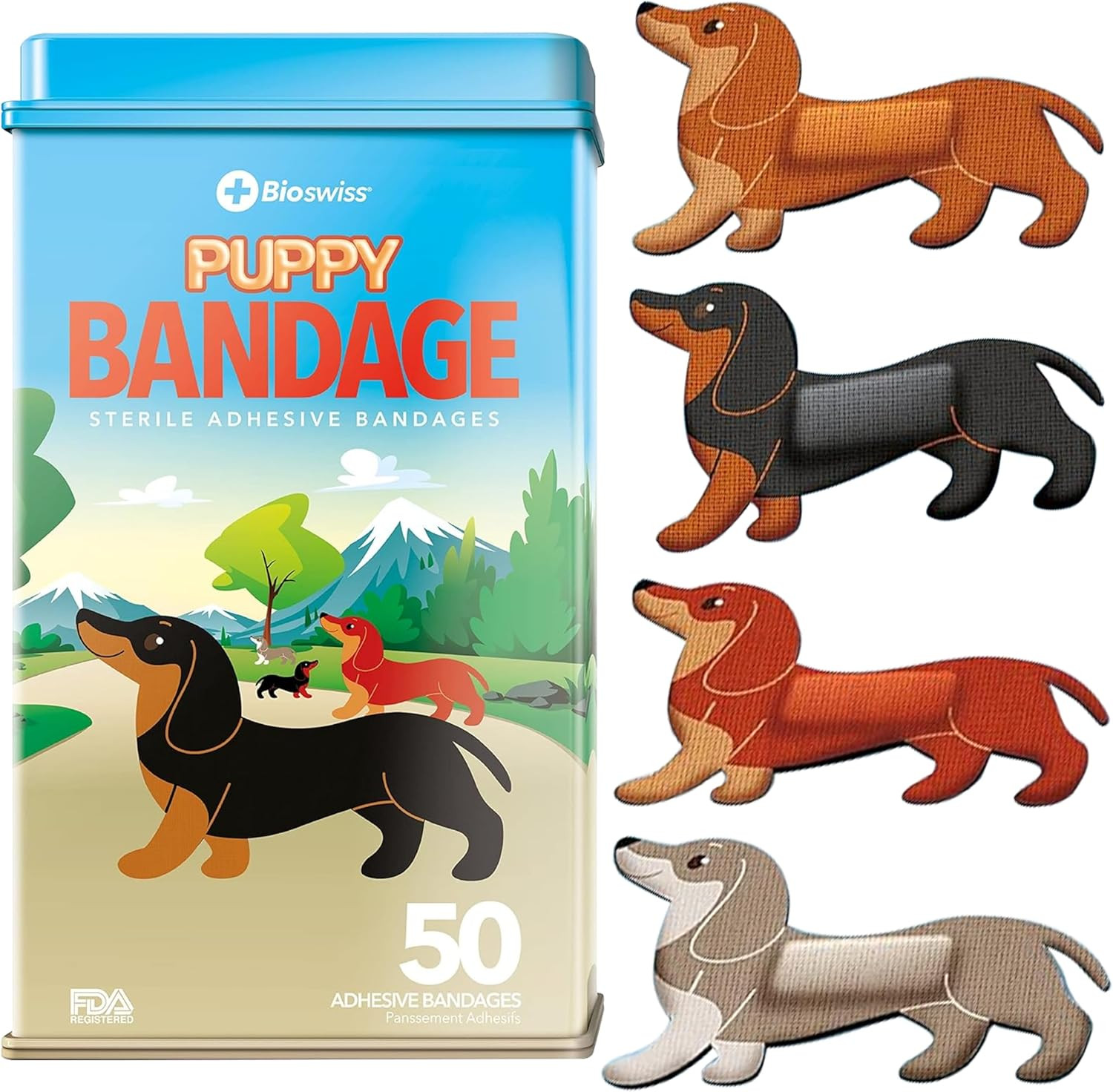 BioSwiss Bandages, Puppy Shaped Self Adhesive Bandage, Latex Free Sterile Wound Care, 50 Count | Amazon (US)