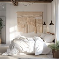 Modern Macrame Wall Hanging For Bedroom, Tapestry Headboard Decoration, Wide Hanging, Natural Fiber Art Decoration | Etsy (US)