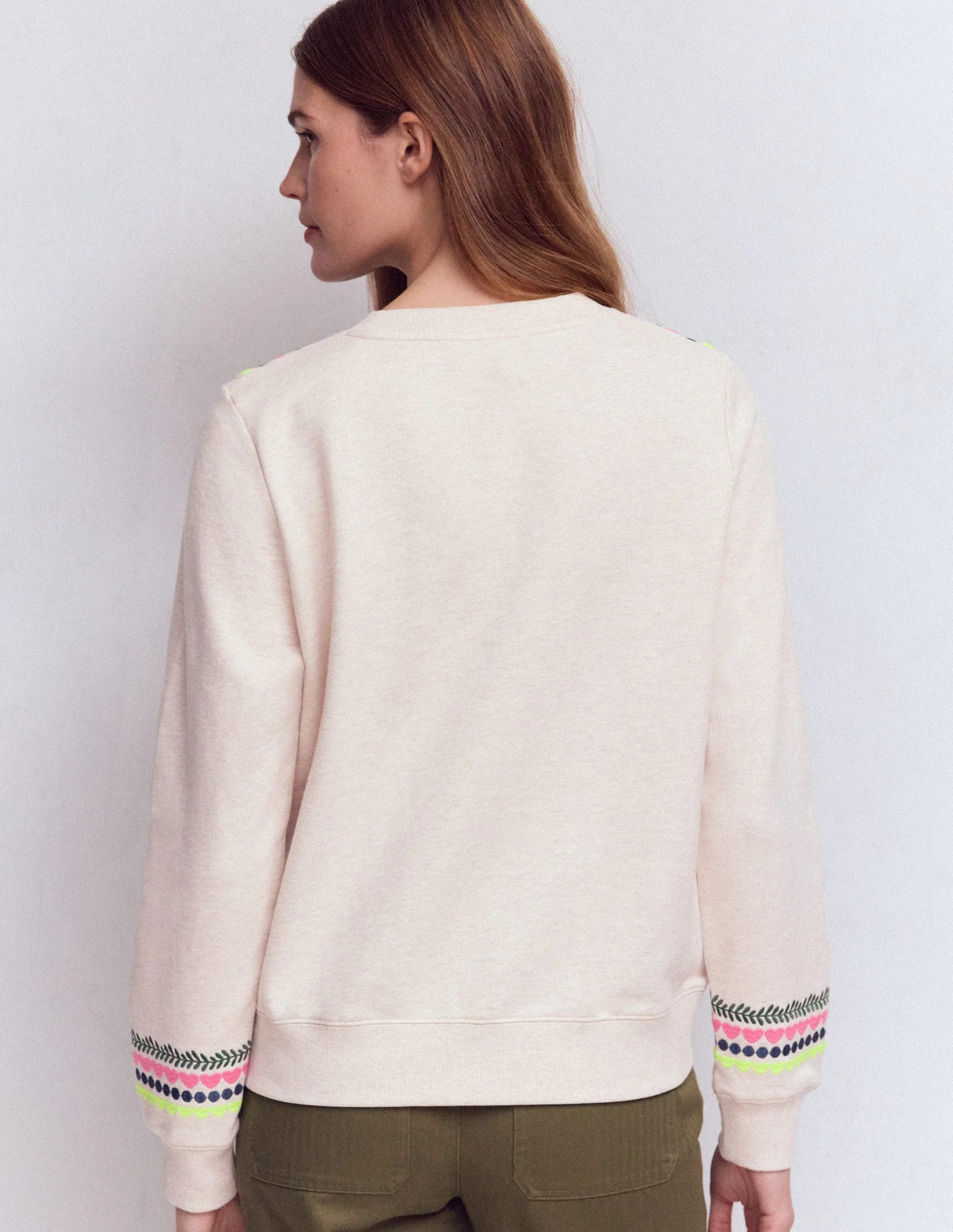 Hannah Embroidered Sweatshirt-Oatmeal Melange Embroidery | Boden (US)