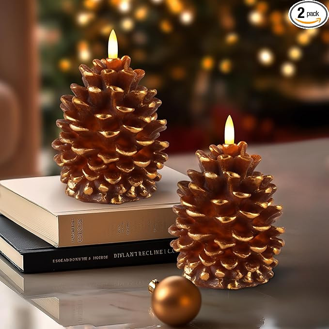 Homemory 2 Pcs Flameless Pine Cone Candle, LED Candles with 6H Timer, Real Wax Battery Operated C... | Amazon (US)