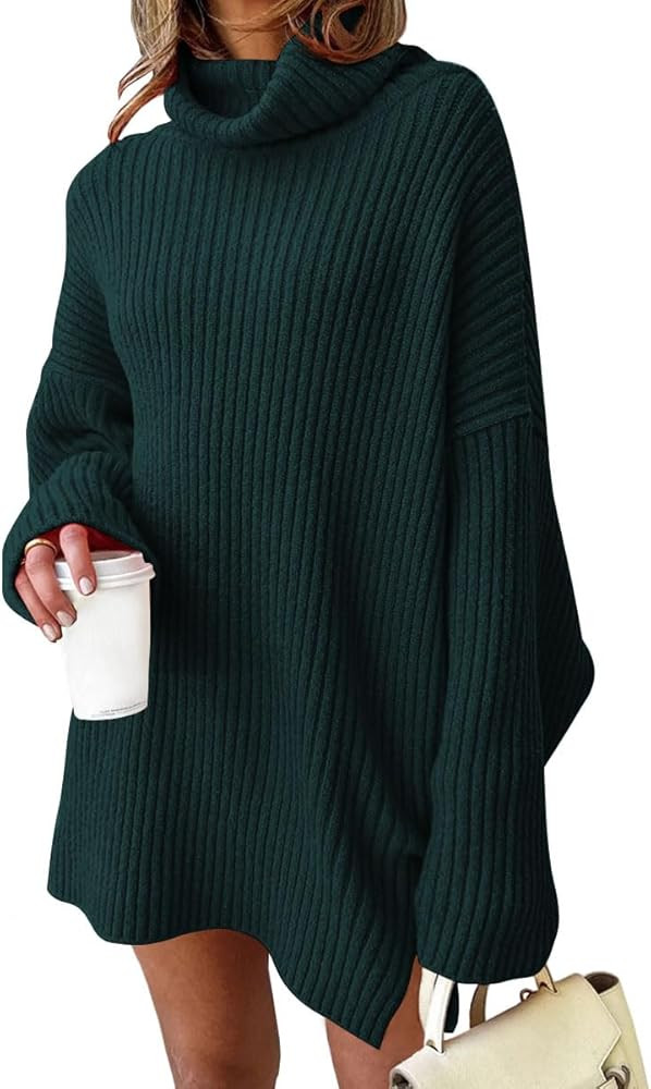 EFAN Womens Oversized Turtleneck Sweater Dress 2023 Trendy Pullover Ribbed Knit Dress | Amazon (US)