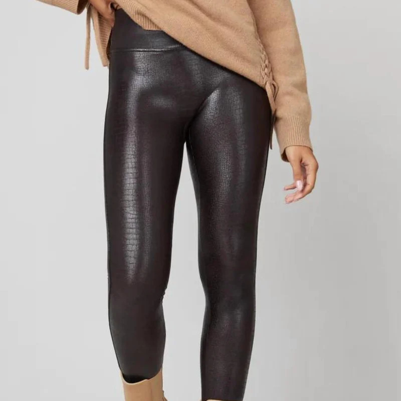 Spanx Faux Leather Croc Shine Legging In Brown/black - Brown - XS | Verishop