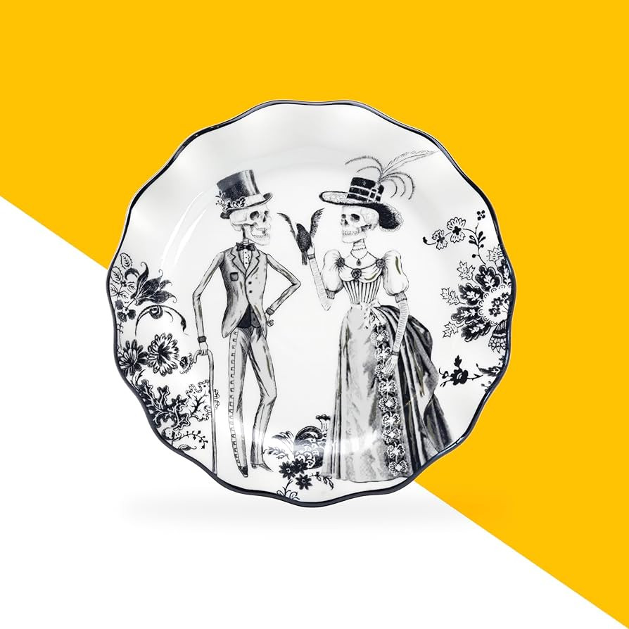 Potter's Studio 8.5" Halloween Skeletons Set of 4 Dessert Salad Plates with Gold Trim | Amazon (US)