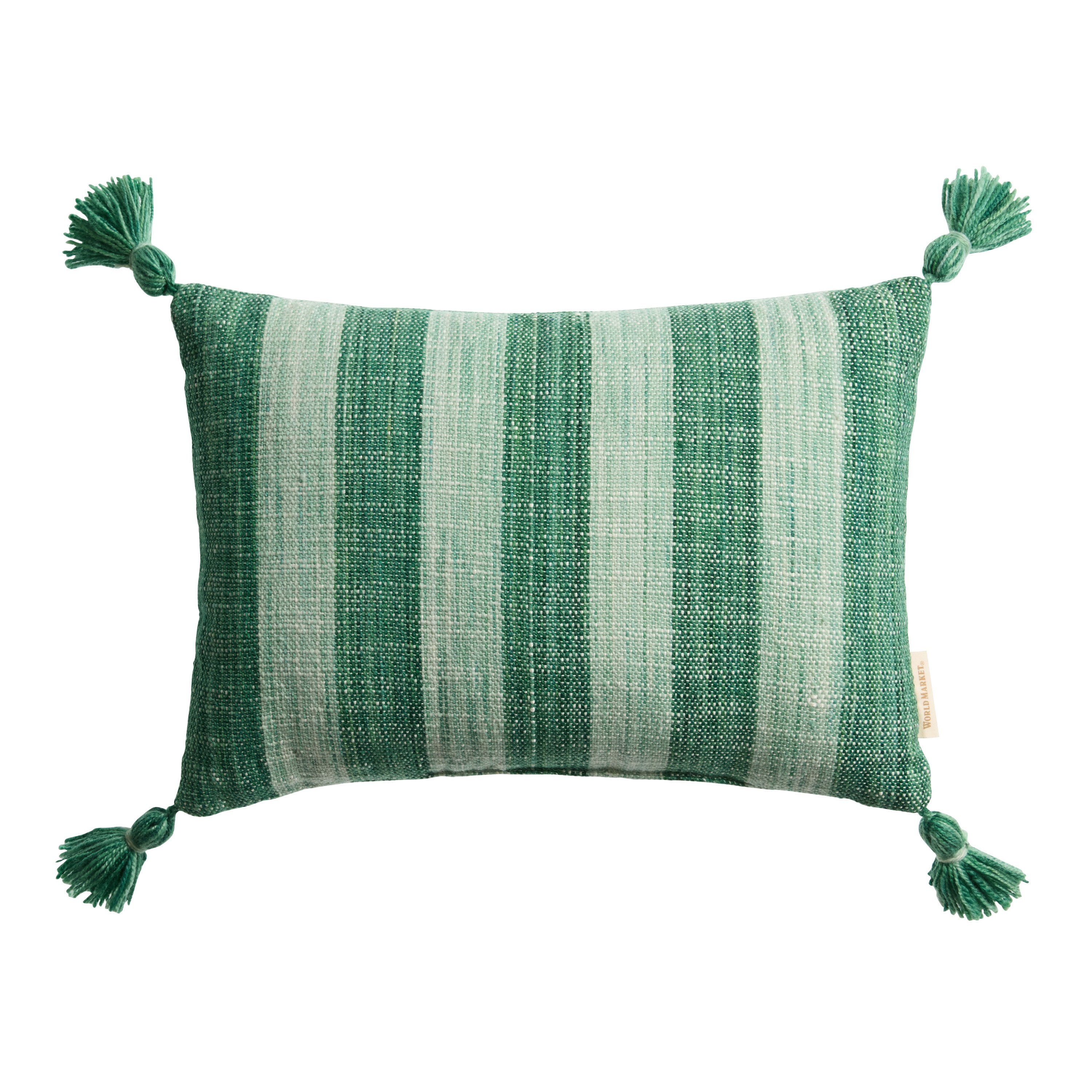 Woven Stripe Tassel Indoor Outdoor Lumbar Pillow | World Market