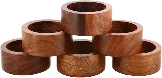 Ajuny Set of 6 Wooden Handmade Decorative Napkin Rings for Dinner Party Table Decor 1.5 inch… | Amazon (UK)