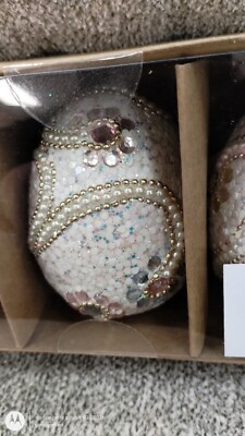 Set 3 NEW Cupcakes & Cashmere ENCRUSTED EASTER EGGS Beaded Pearls, Gems faux 4"  | eBay | eBay US