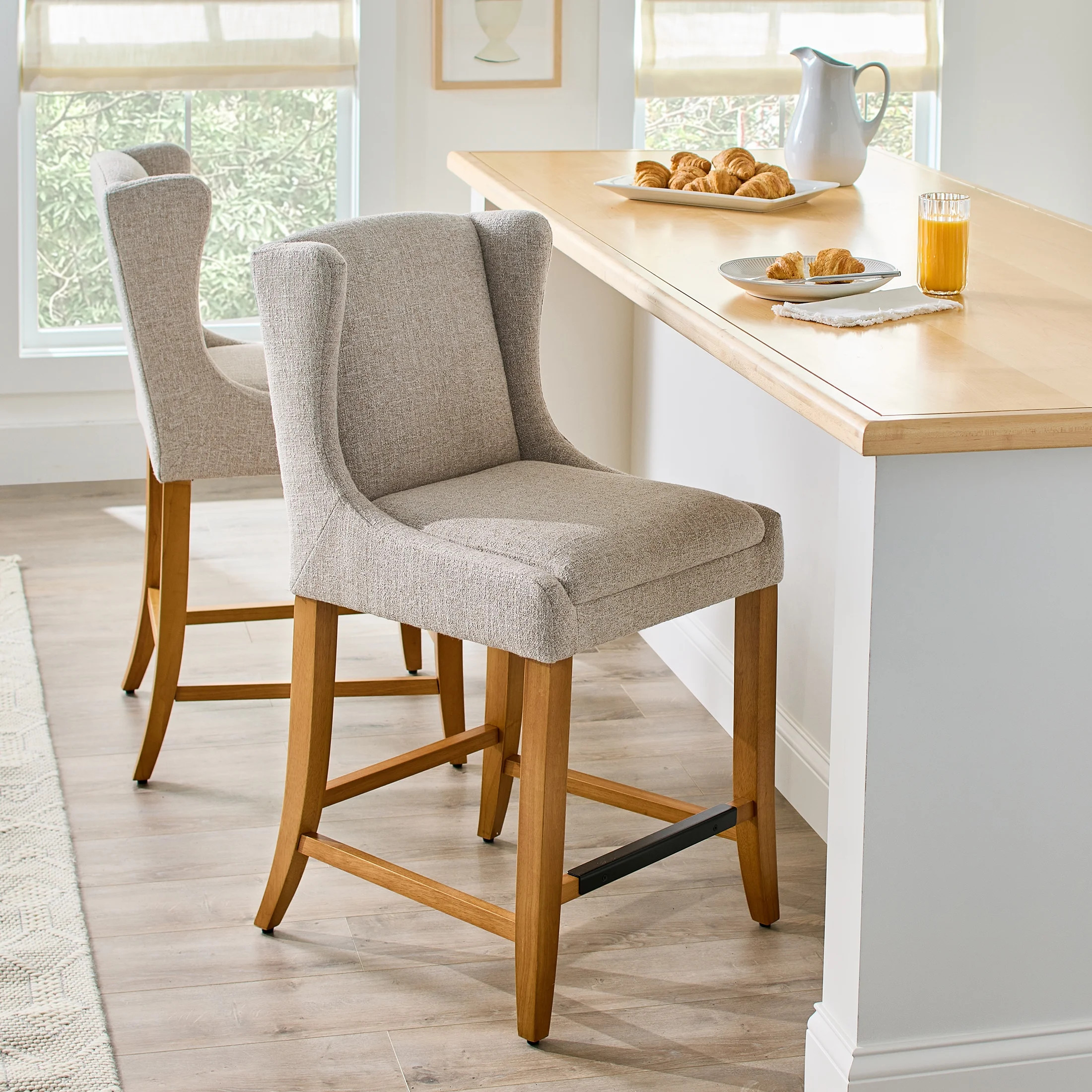 Better Homes & Gardens Windsor Upholstered Wingback Counter Stool 2 Pack, Wheat | Walmart (US)