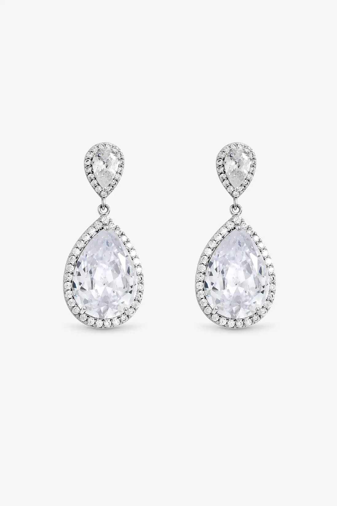 Jewellery | Rhodium Plated Cubic Zirconia Double Pear Drop Earrings | Jon Richard | Debenhams UK