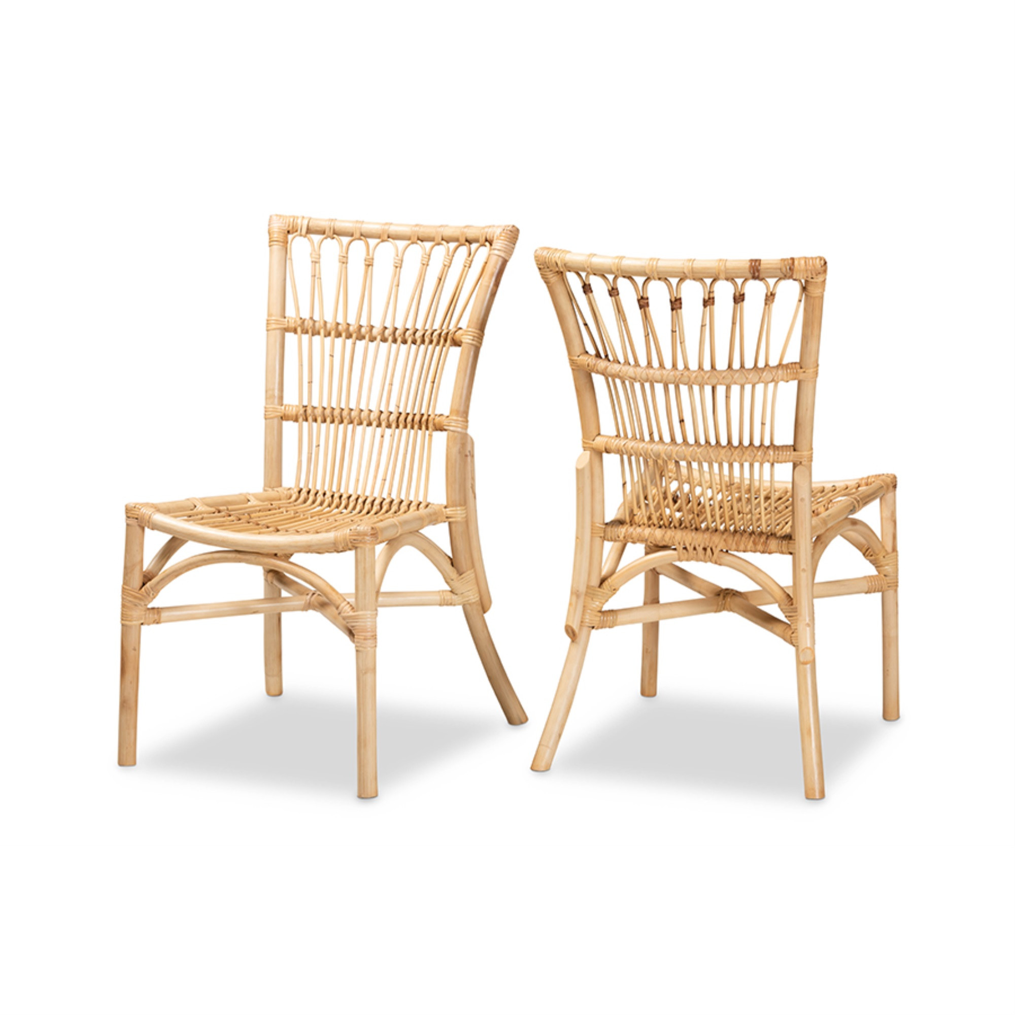 Baxton Studio Ammi Modern Bohemian Natural Brown Rattan 2-Piece Dining Chair Set - Walmart.com | Walmart (US)