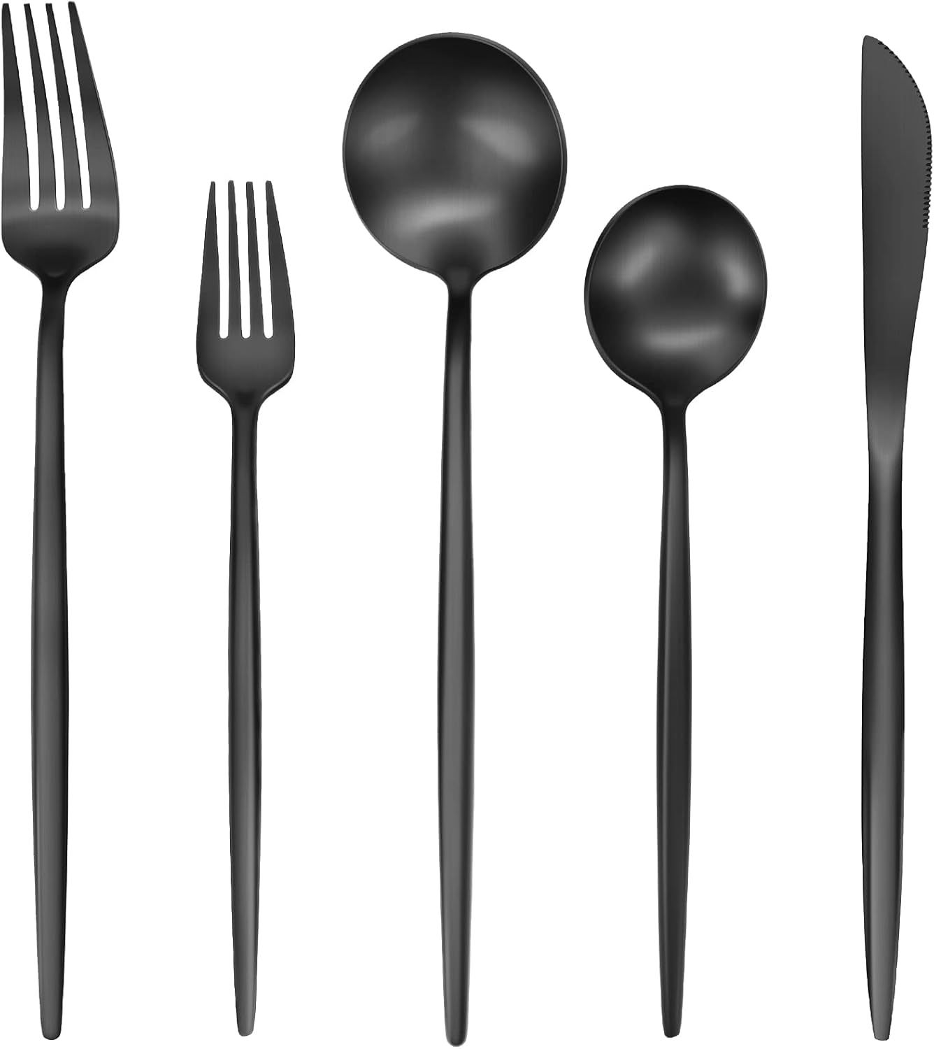 GIOCOCO Matte Black Silverware Set - 20 Piece Stainless Steel Flatware Set, Thick Utensils Set Se... | Amazon (US)