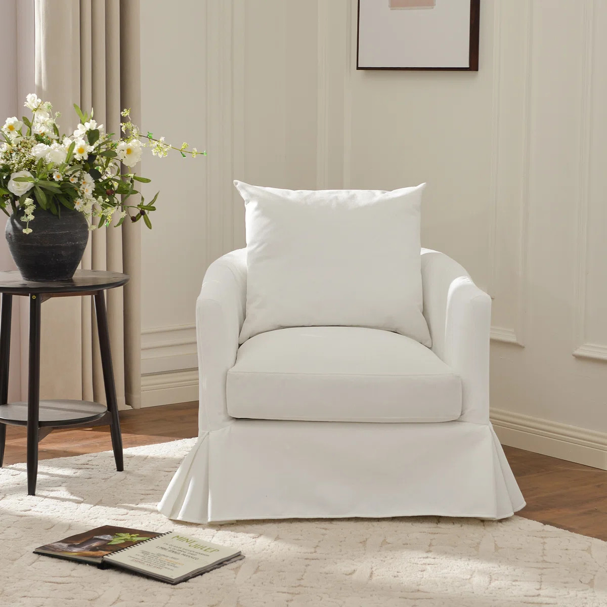 32" Wide Down Fill Upholstered Slipcovered Swivel Barrel Armchair | Wayfair North America