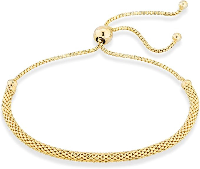 Miabella 925 Sterling Silver Italian Adjustable Bolo 3mm Round Mesh Chain Bracelet for Women Choi... | Amazon (US)
